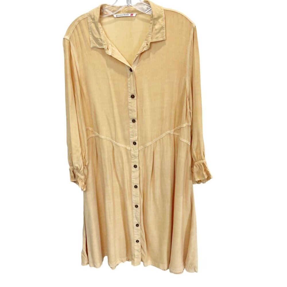 Given Kale Orange Long Sleeve Button Front Midi Dress‎ Lagenlook Boho - Size XL